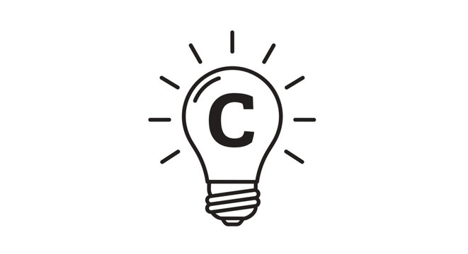 Creative icon of a glowing lightbulb with a copyright symbol inside, representing innovative ideas and legal protection.