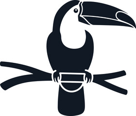 Fototapeta premium Toucan perched on a tree branch dark silhouette vector illustration.