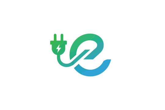 Abstract logo featuring a green electrical plug and flowing blue energy
