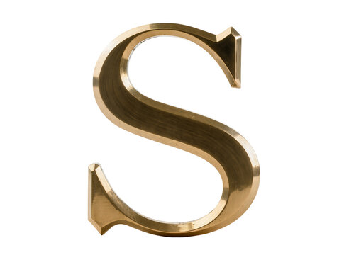 Isolated elegant gold metal capital letter S for luxurious typography and design projects