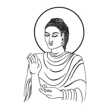 Lord Buddha Spiritual Portrait with Halo Line Art Illustration