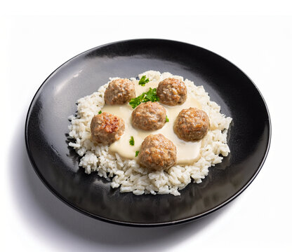boulette, riz, viande, aliment, repas, plat, diners, assiette, sauce, d&eacute;jeuner, cuisine, sain, d&eacute;licieux, cuisin&eacute;, l&eacute;gume, tomates, poivre, bistro