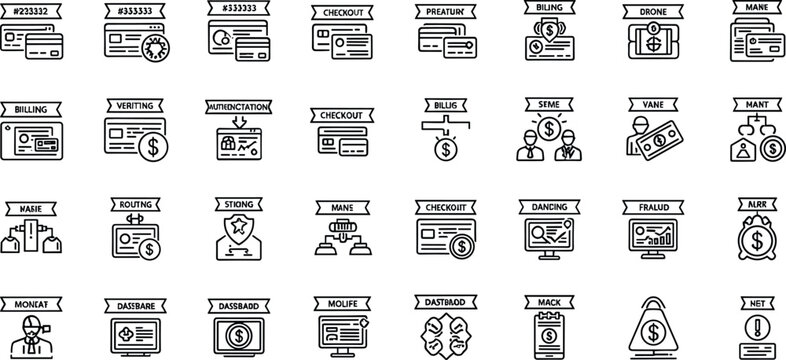 Business analytics KPI dashboard reporting line icon set including charts monitoring statistics workflow outline vector collection