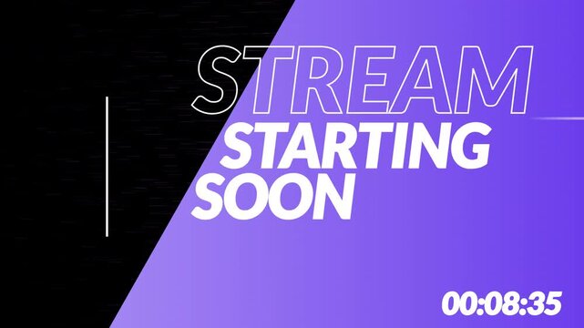 stream starting soon. modern overlay. 4k video quality.light purple and white.