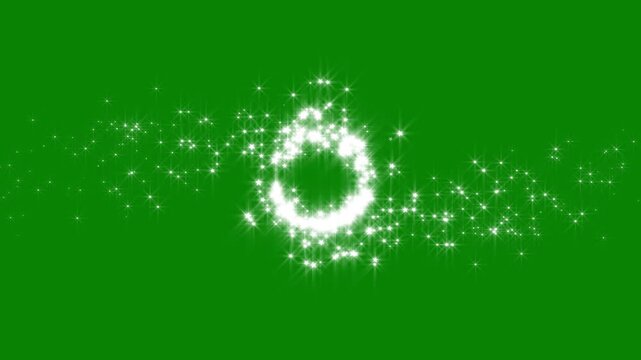 Glowing star glitter trail animation with twinkling magic dust, fairy sparkle stars, combined with soft shimmer particles to create a dynamic star line path effect on green screen seamless loop in 4k