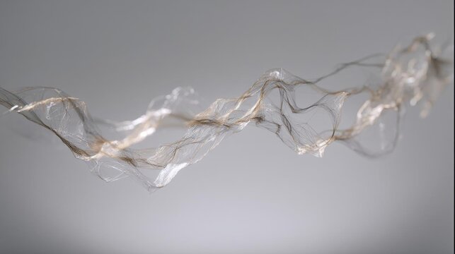 Close-up of a wire-like structure that appears to be made of thin, transparent strands of wire. the wire is twisted and twisted in a way that creates a wave-like pattern.
