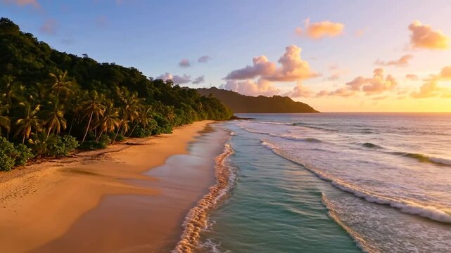 Tropical Beach at Sunset with Gentle Waves