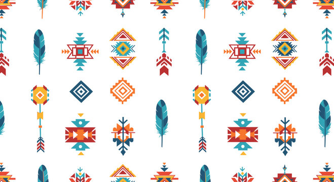 Tribal Seamless Pattern with Feathers and Geometric Arrows Vector Illustration for Textile Design and Bohemian Style Backgrounds