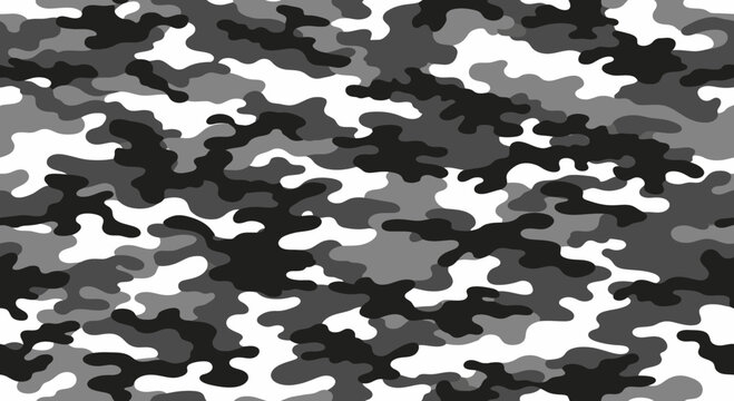 Urban Camouflage Seamless Pattern Vector Illustration, Monochrome Military Style Background for Textile Design and Modern Apparel Print