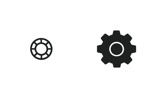 Settings gear icons in outline and solid style. Cogwheel configuration and system symbols isolated on white background. Vector illustration for web design, mobile apps, and user interface elements.