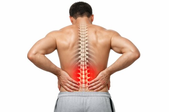 Man with highlighted spine and lower back pain concept. Ai generative