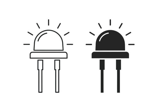 Vector illustration of light emitting diode icons in black and white