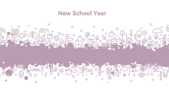 New School Year, Back to School, Educational Icons, Purple Vector Background