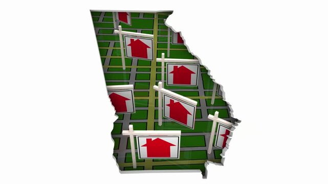 Georgia GA Atlanta Real Estate Market Homes Houses For Sale Signs Map Move Relocate 3d Animation