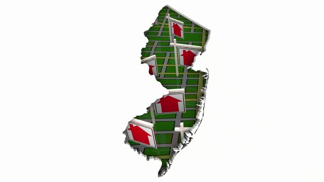 New Jersey NJ Newark Real Estate Market Homes Houses For Sale Signs Map Move Relocate 3d Animation
