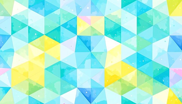 Pastel triangle mosaic. Soft, cheerful geometric design with blue, yellow, and green hues. Light speckles throughout