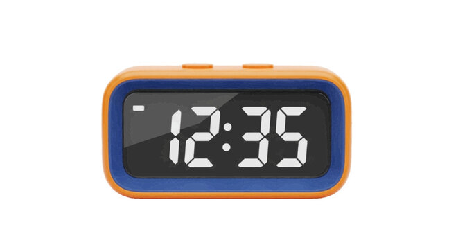 Vector illustration&nbsp;of modern digital alarm clock with wooden frame on a transparent background