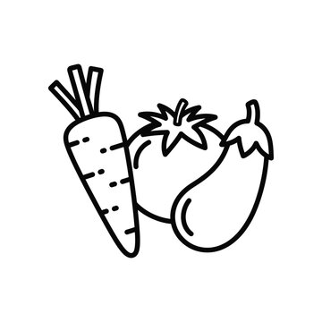 Fresh carrot tomato and eggplant vegetable group icon for healthy cooking and nutrition projects vector illustration