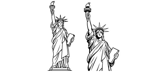 : Statue of Liberty vector illustration set detailed line art and silhouette patriotic American landmark symbol © MSTROUJATOUS