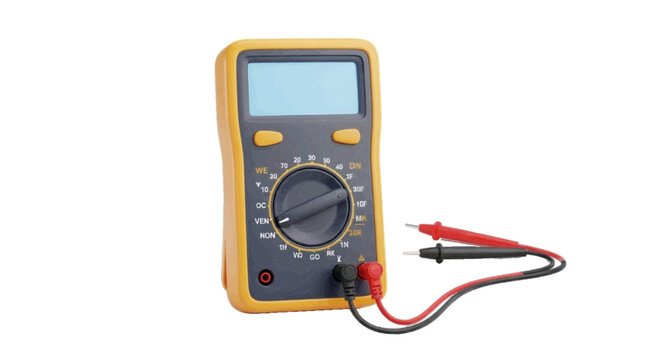 Vector illustration&nbsp;of digital multimeter with test leads on a transparent background