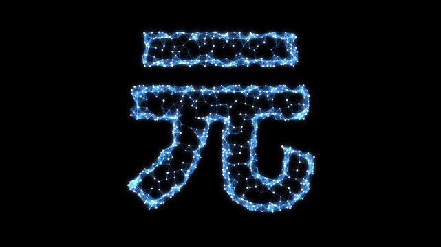Abstract Geometric Blue Chinese Yuan Symbol Pulsating on Black Background, Animated Financial Currency Particles Network Motion Graphics Seamless Loop, 4K