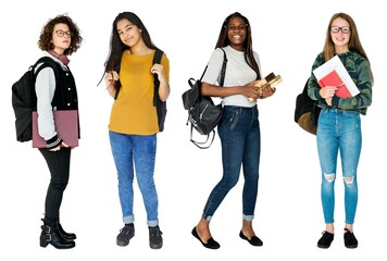 Obraz premium Diverse students smiling together isolated element set