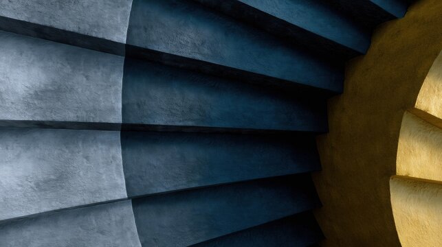 Close-up of a set of stairs. the stairs are made of concrete and have a dark blue color. the steps are arranged in a grid-like pattern, with each step slightly overlapping the one below it.
