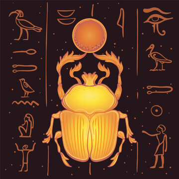 Vector illustration of an ancient Egyptian scarab beetle. Sacred symbol of rebirth and protection, inspired by traditional ornament and mythology. Ideal for tattoo, print, and decorative design.