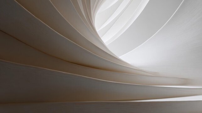 Close-up of a curved, abstract design. the design is made up of multiple layers of white fabric, creating a wave-like pattern. the fabric appears to be soft and smooth, with a subtle texture.