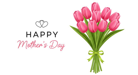 Obraz premium Pink tulip bouquet for mother's day celebration with mothers day greeting celebration decoration