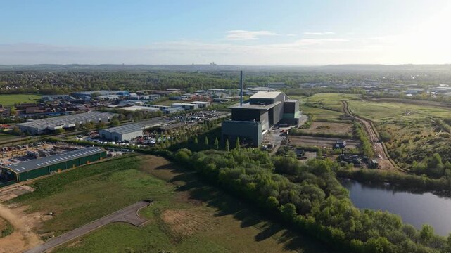 Aerial view of a modern waste to energy generation power plant facility in Lincoln UK