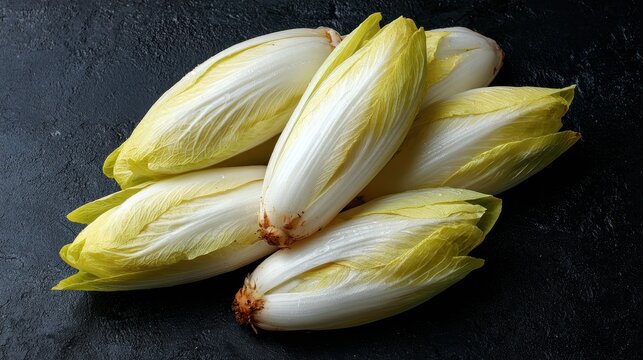 premium Fresh Belgian endives on black background background