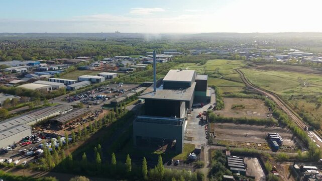 Aerial view of a modern waste to energy generation power plant facility in Lincoln UK
