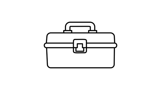 Minimalist Tackle Box Vector Icon with Editable Stroke. Black Line Illustration of a Rectangular Fishing Gear Container with Handle and Latch, Isolated on White for Outdoor Hobby and Tool Design.