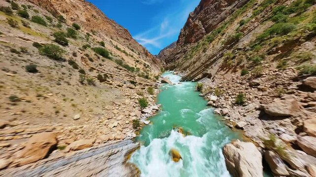 a beautiful fpv view in unique Valley with distinct colors in Isfahan 