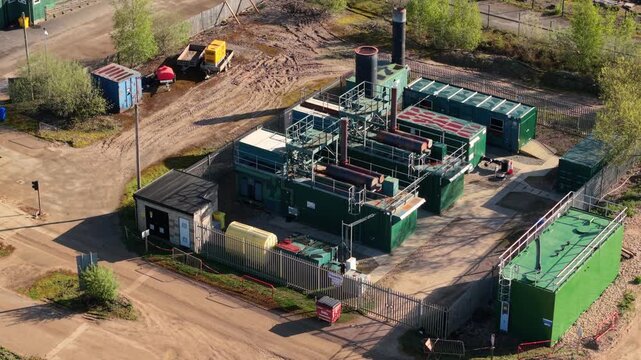 Aerial View of a Compact Power Microgeneration Facility and Electrical Transformers