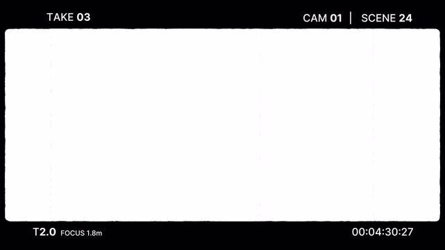 Cinematic film frame overlay with recording indicators and movie layout for editing. Vintage camera overlay minimal design with cinematic frame, film strip layout. Film strip recording frame overlay
