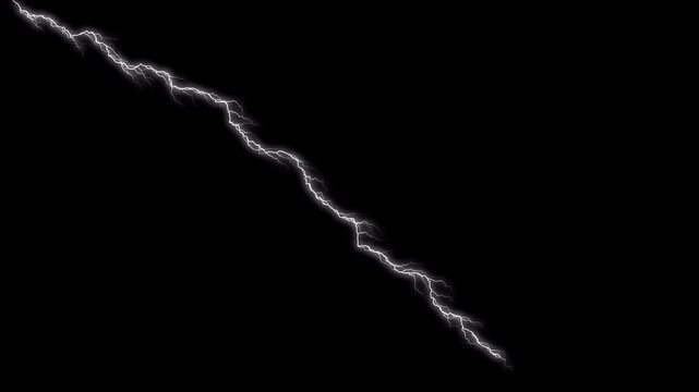 A sharp, bright white lightning bolt crackles across a stark black background