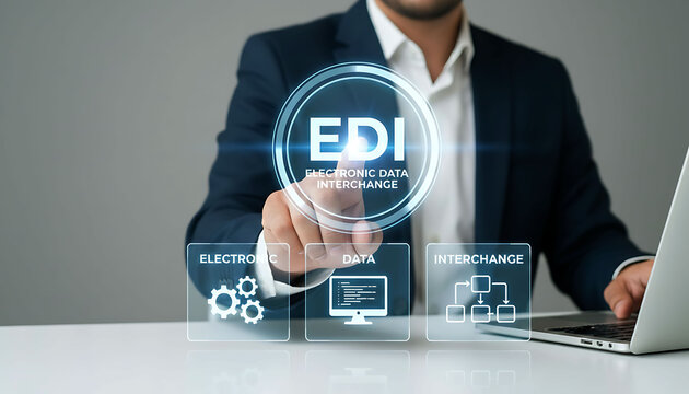 Business professional using Electronic Data Interchange EDI system for digital data