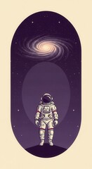 Fototapeta premium Astronaut stands peacefully beneath a glowing spiral galaxy in the deep dark reaches of outer space.