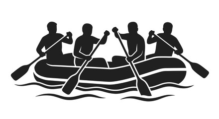 Four rowers in a boat navigate wavy waters black silhouette © asma