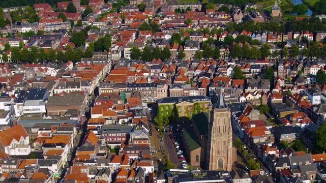 Aerial view around the city Gorinchem in netherlands on a sunny afternoon in summer 