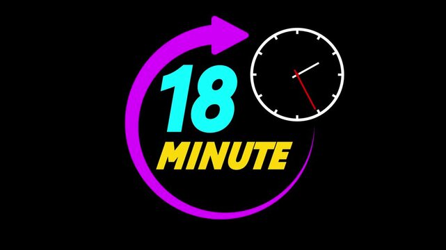 Animated timer graphic showing 18 minutes elapsed with a circular arrow and a clock face graphic