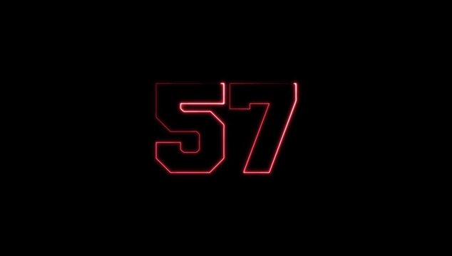 Number 57 Narrow Bright Animation on Black Background