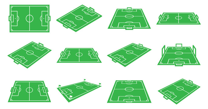 Soccer Fields in Various Angles Vector Set. Vector Illustration.