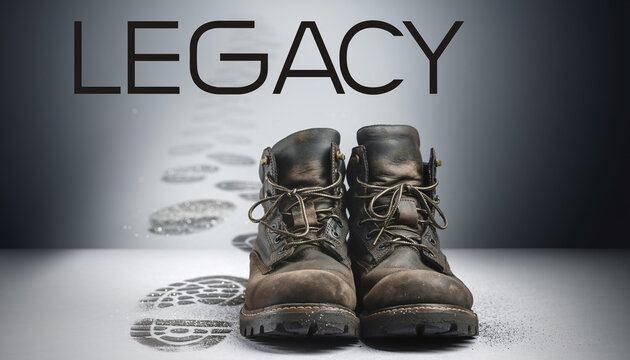 Worker boots leaving coal dust footprints with legacy text miners concept