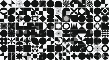 Fototapeta premium Abstract geometric pattern with black and white shapes, modern minimalist vector design