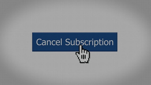 Animated cursor clicking a Cancel Subscription button on a digital interface, representing account management, opting out, and ending recurring payments online. 15123  