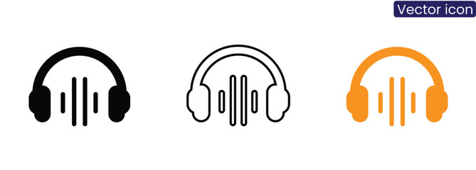 Obraz premium Headphones with sound wave icon set on white background