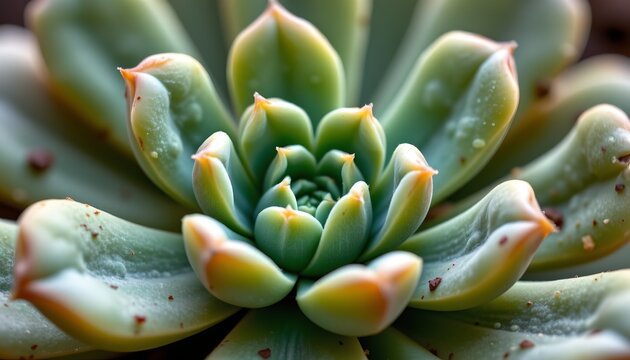 The image features a close up view of a succulent plant with thick, fleshy leaves arranged in a rosette pattern